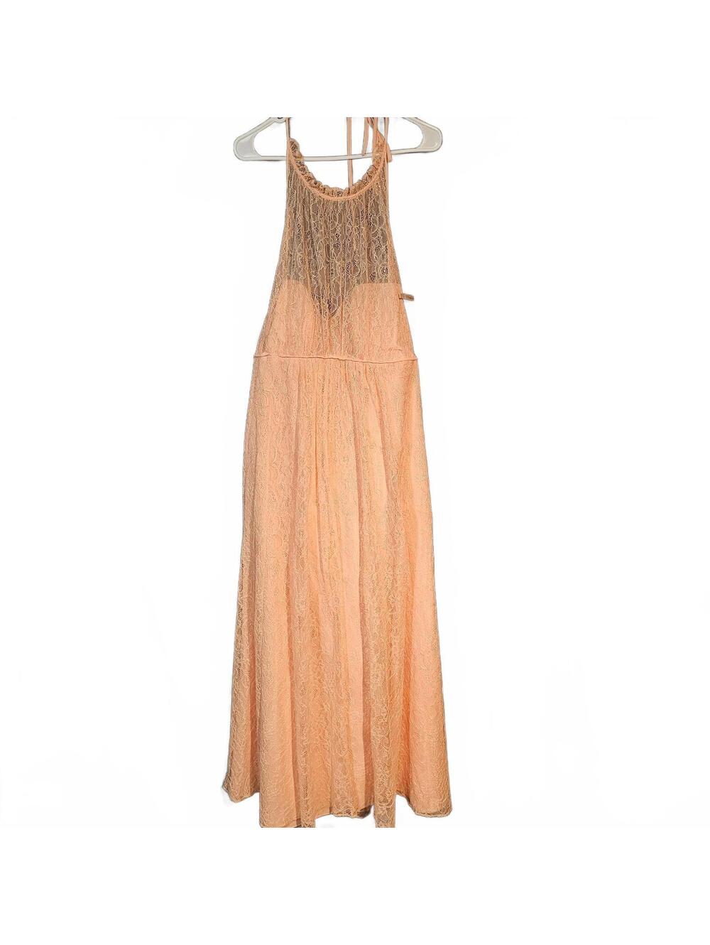 Davids Bridal Womens Size 16 Lace Halter Top Maxi Dress Coral Pink Bodice Top